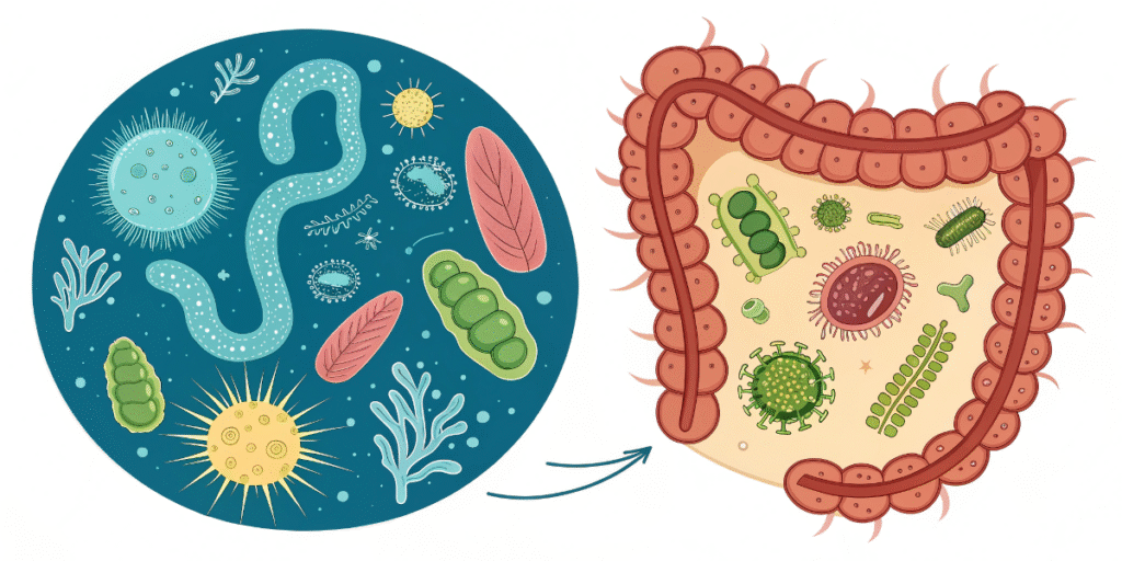 Illustration showing gut improvement after diet and lifestyle changes