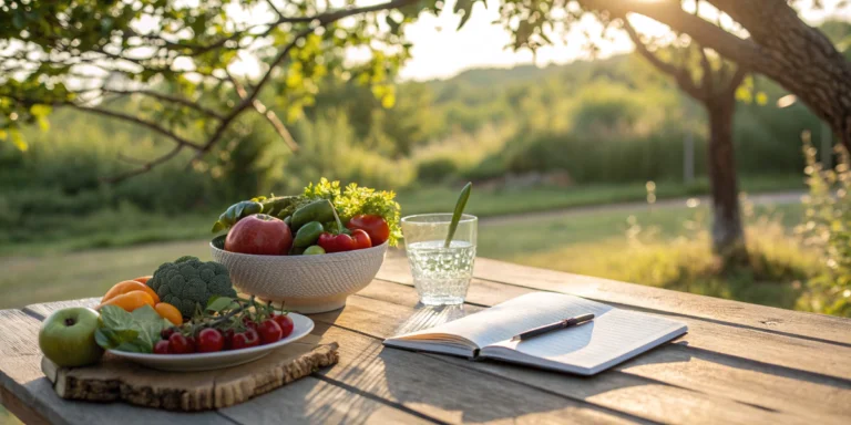 gut-friendly lifestyle habits with fresh vegetables and hydration